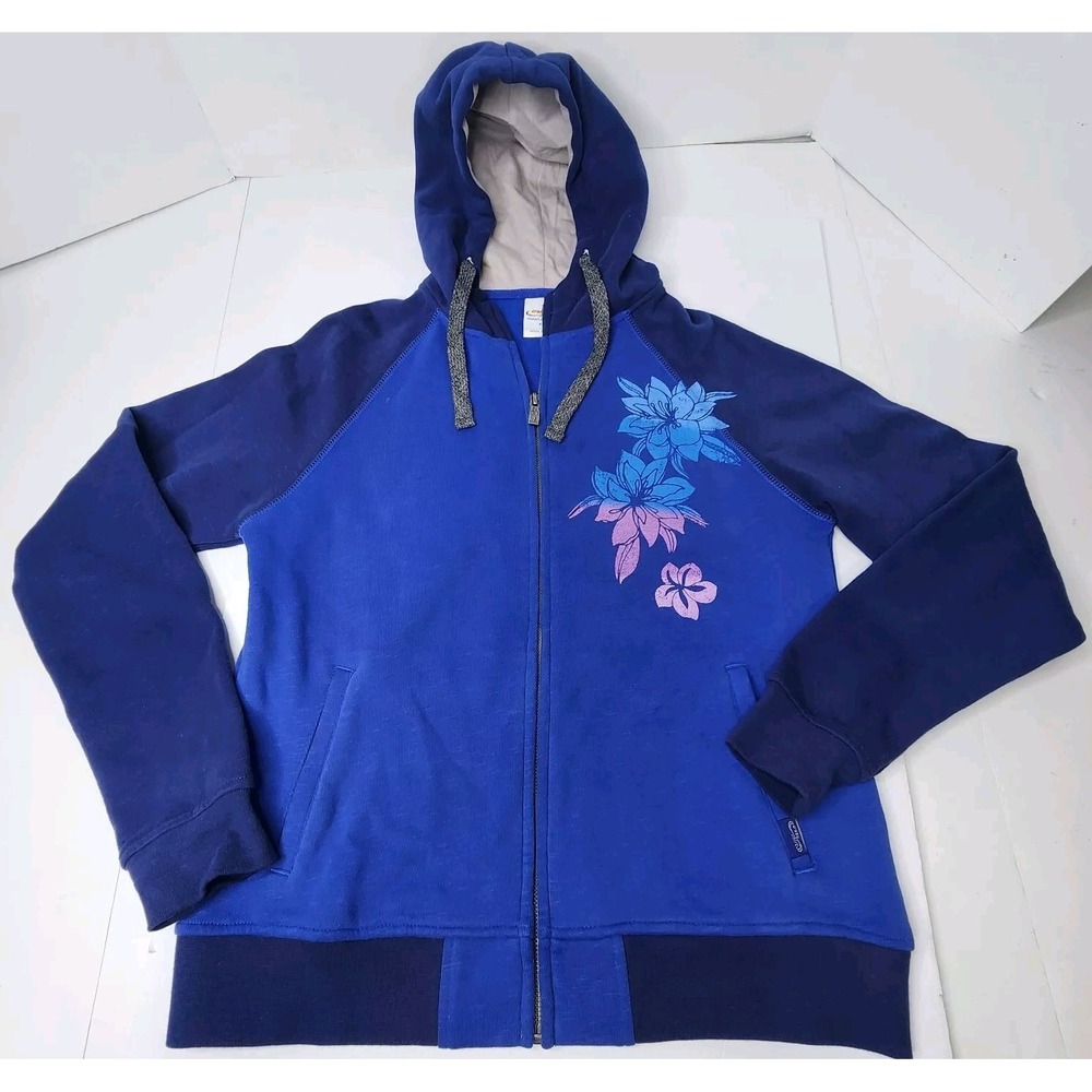 Crazy Shirts Hawaii Full Zip Front Hoodie Sweatshirt Womens XS Blue Flowers